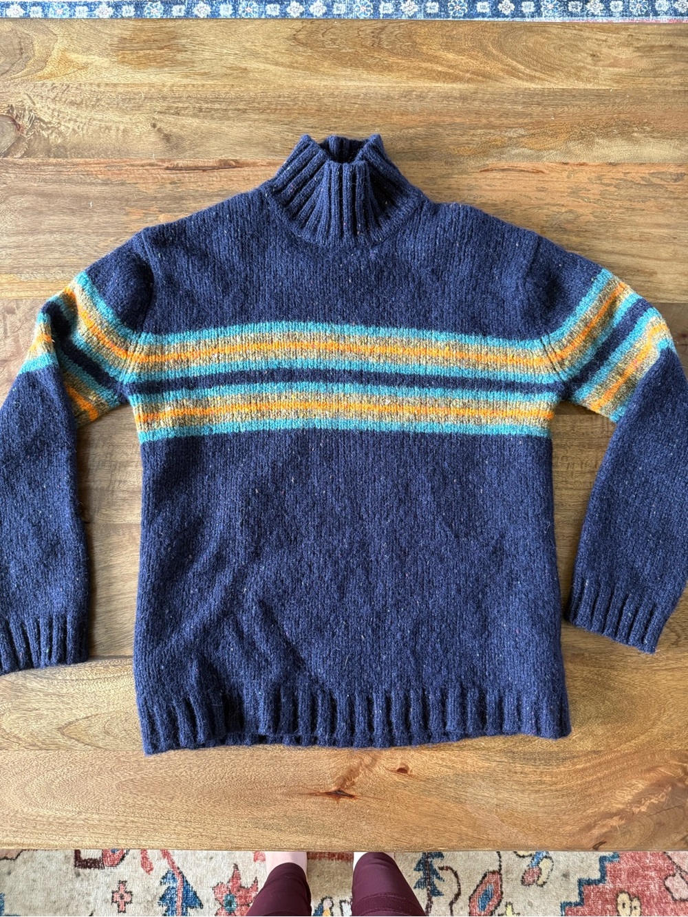 Vintage J. Crew Navy Sweater with Teal and Orange Stripes